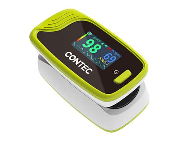 Contec CMS50-Pro Pulse Oximeter for measuring oxygen saturation and pulse rate with display features and low battery indicator