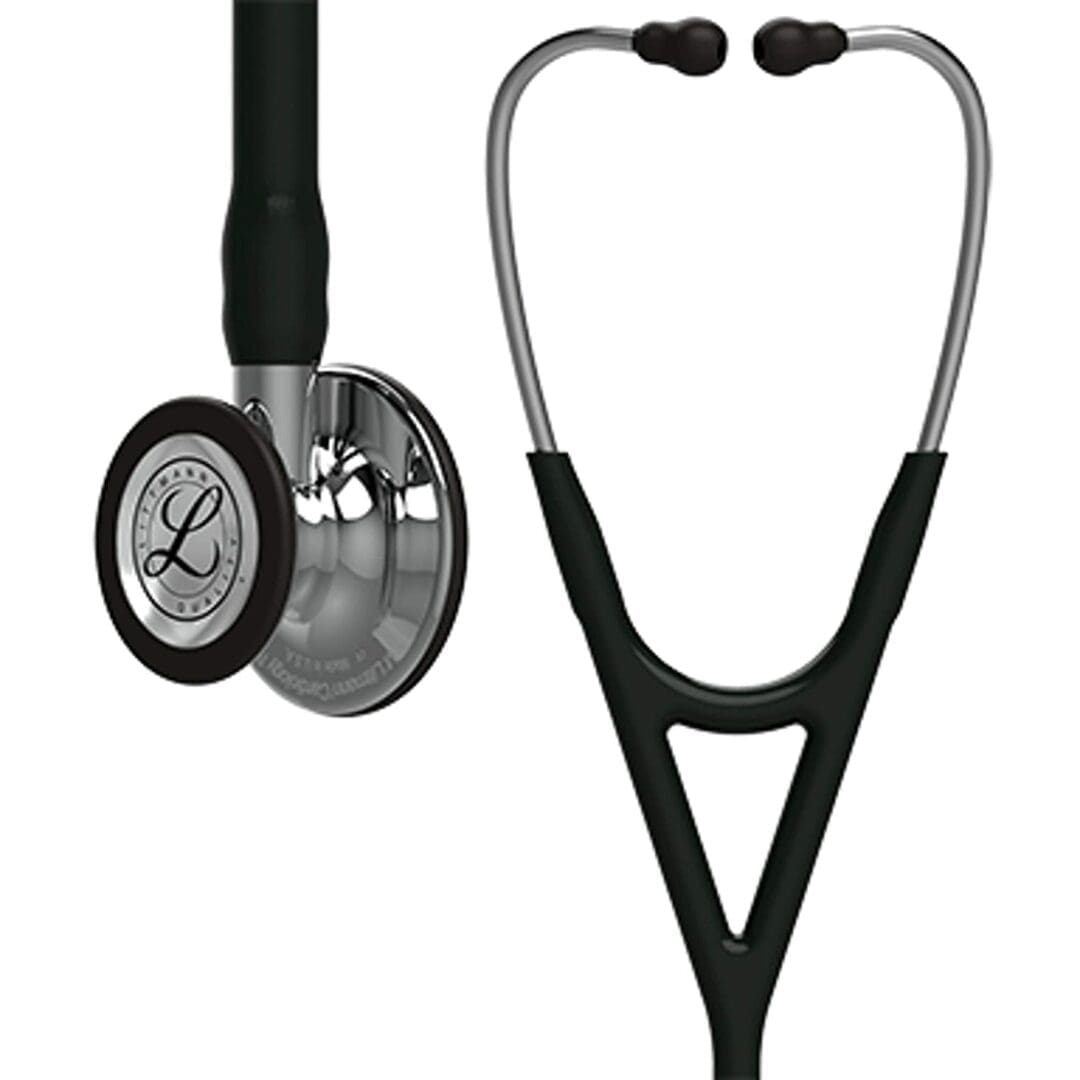 Littmann Cardiology IV Stethoscope with Mirror Finish and Black Tubing, featuring advanced diagnostics for critical care environments, dual-sided chestpiece, and latex-free construction.