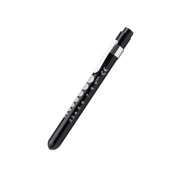 WiZmed high lux cool light diagnostic penlight with chrome-plated casing, pocket clip switch, and pupil gauge for medical professionals