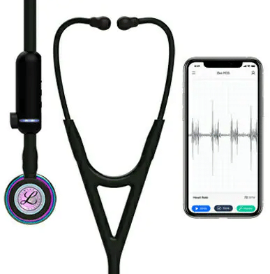 Littmann CORE Digital Stethoscope with High Polish Rainbow Finish and Black Tubing featuring Tunable Diaphragm and Noise Cancellation for Advanced Cardiac Assessment